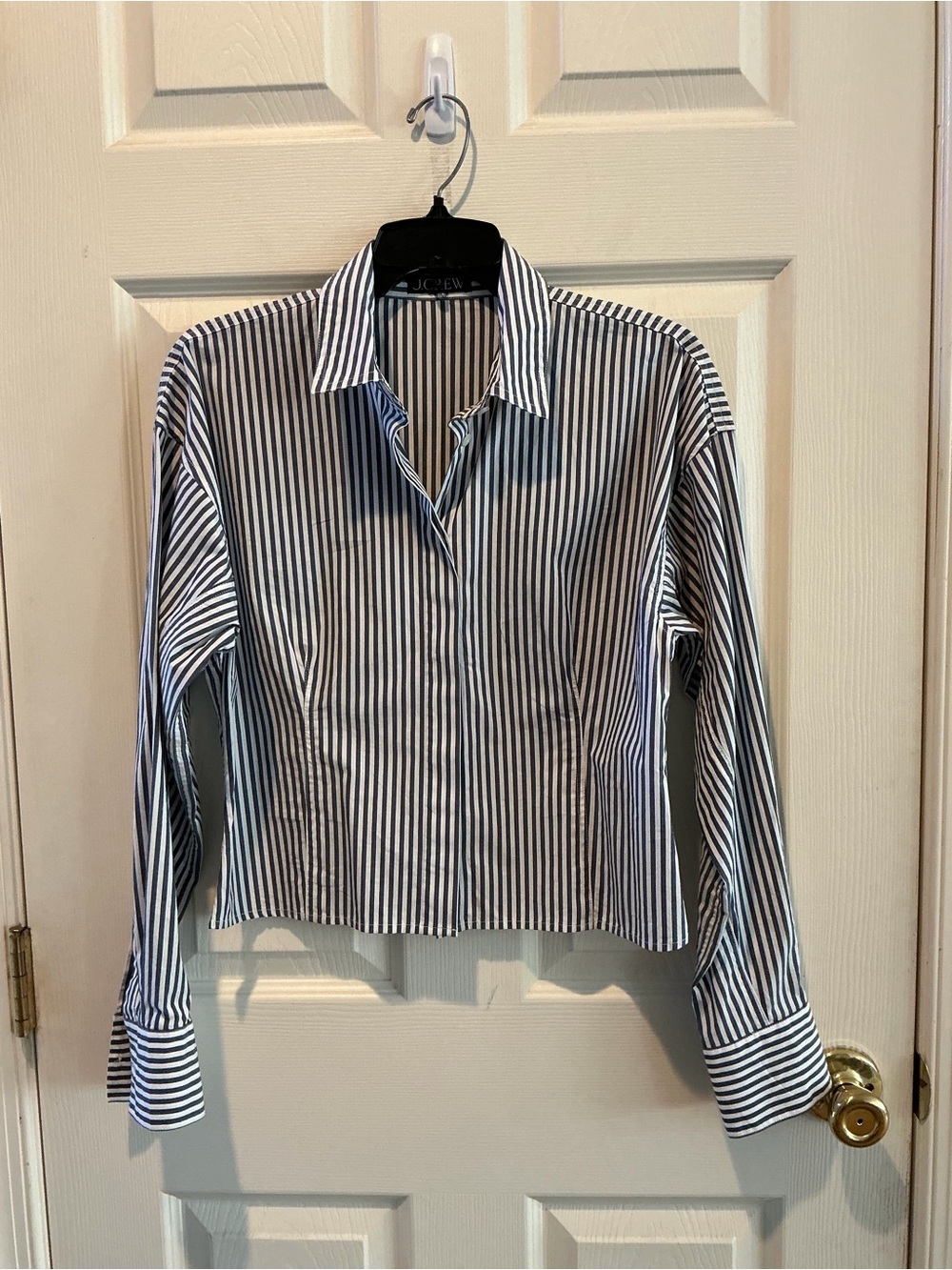 J. Crew Crisp Tailored Fit Grey & White Stripe Preppy Button-Up Shirt SZ Med